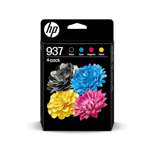HP 937 6C400NE, Pack de 4, Cartuchos de Tinta Originales Negro, Cian, Magenta y Amarillo, Compatible con impresoras OfficeJet Pro 9110, 9120, 9130, 9720 y 9730
