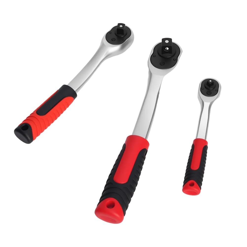 Llave de trinquete de 72 dientes de 1/10.2 cm 3/20.3 cm 1/5.1 cm, mango reversible de liberación rápida con arco de 5°, herramienta de metal ergonómica para mecánicos