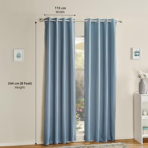 Image of Amazon Brand - Solimo Polyester 100% Blackout Plain Window Curtains|100% Blackout Window Curtains| 8 Feet |Set of 2| Plain Design |Blackout| for Living Room Kids Room and Bedroom | Color- Denim Blue