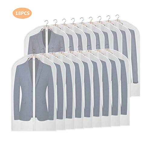 KEEGH Hanging Suit Bags Clear Garment Covers for Storage Lightweight 40inch Suit Shirt Protector Bag Moth-Proof Set of 18 Full Zipper PEVA Breathable Translucent Dust Cover for Closet Clothes