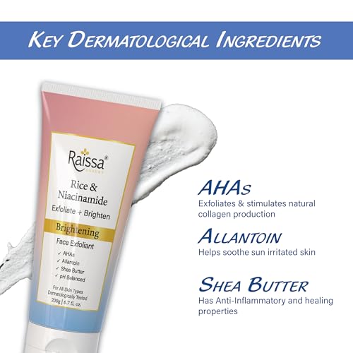 Image of Raissa Luxury Exfoliant with Rice Starch & Niacinamide | De-Tan Face Scrub for Men & Women | Hydrates, Brightens & Soothes Skin | Reduces Blemishes | 200g