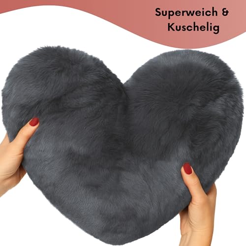 Brandsseller Herz-Kissen aus Plüsch 40x30 cm – Kuscheliges Dekokissen, Romantisches Geschenk zum Geburtstag, Valentinstag oder Muttertag – Weiches Zierkissen für Sofa, Bett und Reisen - Schwarz
