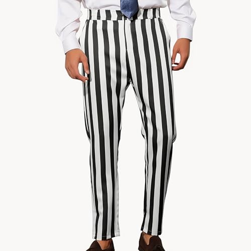 Mens Striped Dress Suit Pant Elastic Waist Flat Front Straight Leg Pant Classic Fit Comfy Casual Vintage Y2k Trousers3