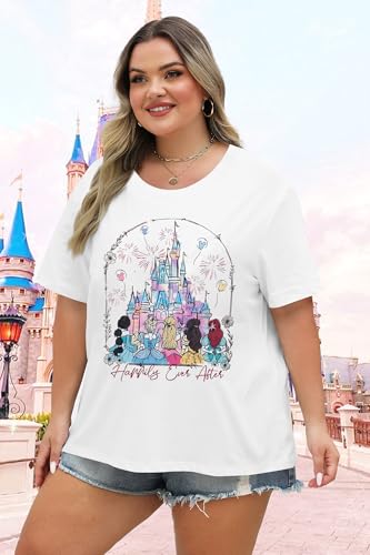 Image of NANYUAYA Plus Size Magic Shirts for Women Castle Kingdom Graphic Magical T Shirt Cute Holiday Princess Tee Vacation Tops