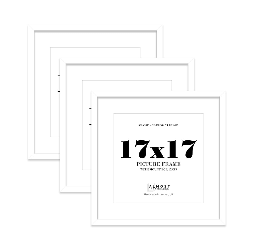 17x17 White Picture Frame with Mount for 15x15 Photos, Prints - Modern Square Wall Frame, Set of 3