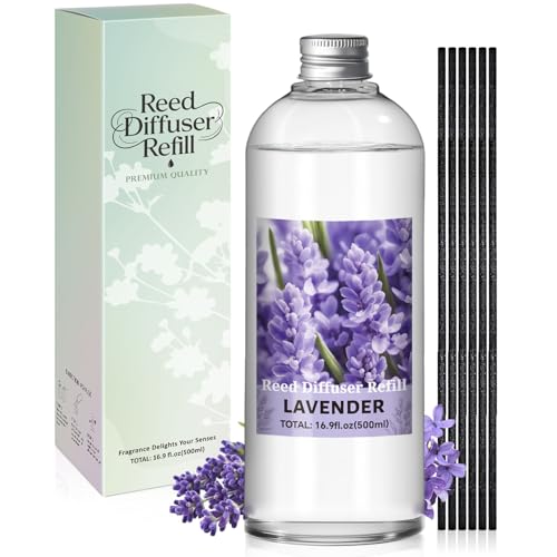 Scent-Hi Recharge Diffuseur de Parfum, Lavande 500ml 6 Bâtonnet Diffuseur, Parfum Ambiance, Desodorisant Maison pour Le Salon, La Chambre à Coucher, la Salle...