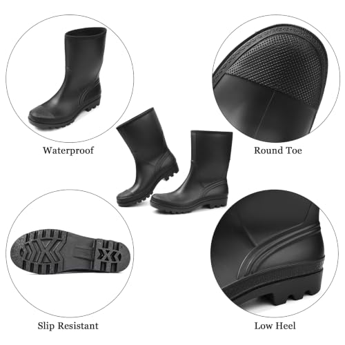 Image of DKSUKO Women's Waterproof Rain Boots Mid Calf Rubber Garden Farm Boots