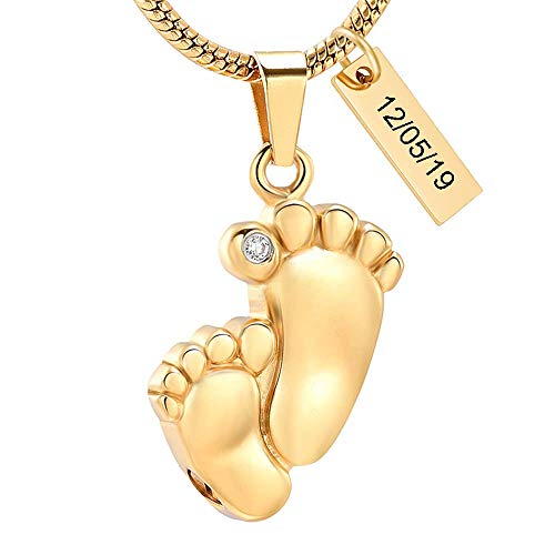 Yinplsmemory Baby Feet Urn Necklace for Ashes Pendant Stainless Steel Crystal inlay Feet Urn Memorial Keepsake Cremation Ash Jewelry2
