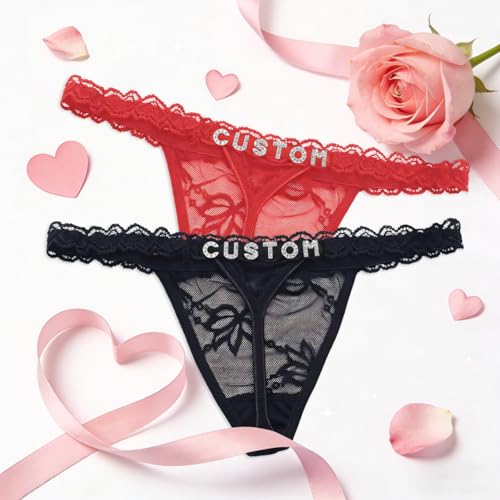 Image of Personalized Rhinestone Letter Thong for Women, Custom Name G-String Panties Gifts for Her