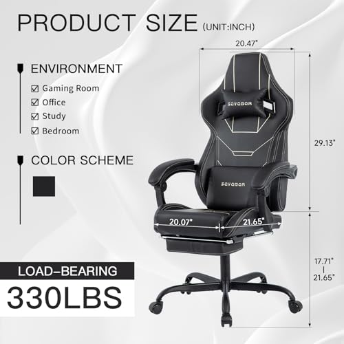Video Gaming Chair with Footrest, Ergonomic Gamer Chair with Lumbar Support, Height Adjustable Swivel Racing Gaming Massage Chair, Reclining Computer Office Desk Chair for Adults image 8