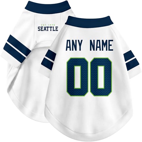 Image of Seattle Dog Clothes Jersey Style Personalized Pet T Shirt with Custom Name Number for Small Medium Large Dogs