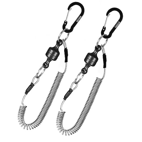 Booms Fishing MRC Magnetic Net Release for Fly Fishing, Magnetic Quick Release Keychain, Magnet Clip Release with Coiled Lanyard or Carabiners 2pcs Ma