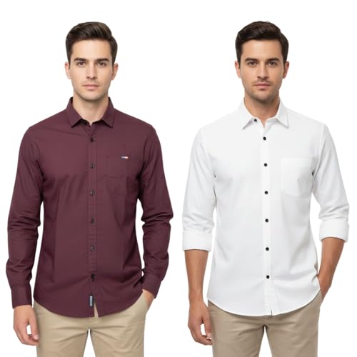 Image of Arvest Men?s Cotton Regular Fit Full Sleeve Shirt Combo Soft Breathable Fabric with Button-Down Collar and Chest Pocket Suitable for Office and Outfits