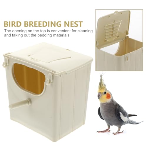 Image of Mikikit Bird Breeding Box Plastic Nest with Hinged Lid for Cockatiels Parakeets and Lovebirds Cage Mounted Breeding Resting Box 5.11X5.11X3.93 Inches