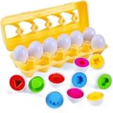 MAGIFIRE Toy Eggs for Toddlers 1-3 - 12 Matching Plastic Eggs, Medium, Assorted Colors & Shapes - Montessori Matching & Sorting Set STEM Educational