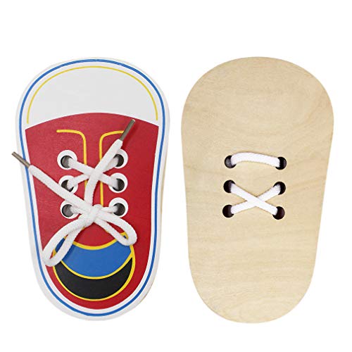 RARITYUS (Pack of 2)/(2 Pairs) Wooden Lacing Shoe Toy Learn to Tie Shoelaces, Fine Motor Skills Toy Threading Toy Board Game4