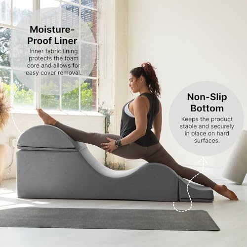 Image of Avana Kami Convertible Chaise /Bed Bench for Yoga & Massage - 2-in-1 End of Bed Ottoman with Concealed Fold Out Yoga Lounge Chair, 22 inch Wide, Microvelvet Bone Ivory