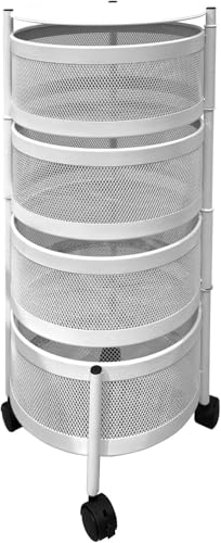 5 five simply smart Resserre de Cuisine 4 Paniers rotatifs sur Roues en Métal H 76 cm (Blanc)