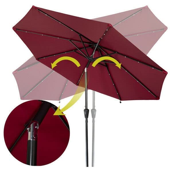 Garden Parasol 2.7M Parasol Parasol Outdoor Solar Parasol z 24 -LED światłami, przechylnymi i korbą na patio parasol ogrodowy Parasol Sun Shade