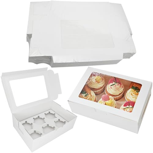 30 Stk Cupcake Transportbox 6 Loch, Kuchenbox Mit Sichtfenster, Tortenschachtel, Muffin Transportbox, Cupcake Box Mit Großem Sichtfenster, Kuchentransportbox Ideale Tortenschachtel Für Köstlichkeiten