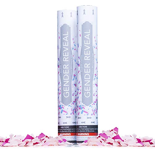 Gender Reveal Confetti Cannon Poppers(2 Pack - Pink) Gender Reveal Surprise - Biodegradable