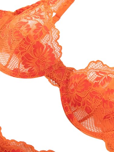 Image of Lilosy Sexy Floral Lace Scallop Underwire Push Up Sheer Lingerie Set Outfits
