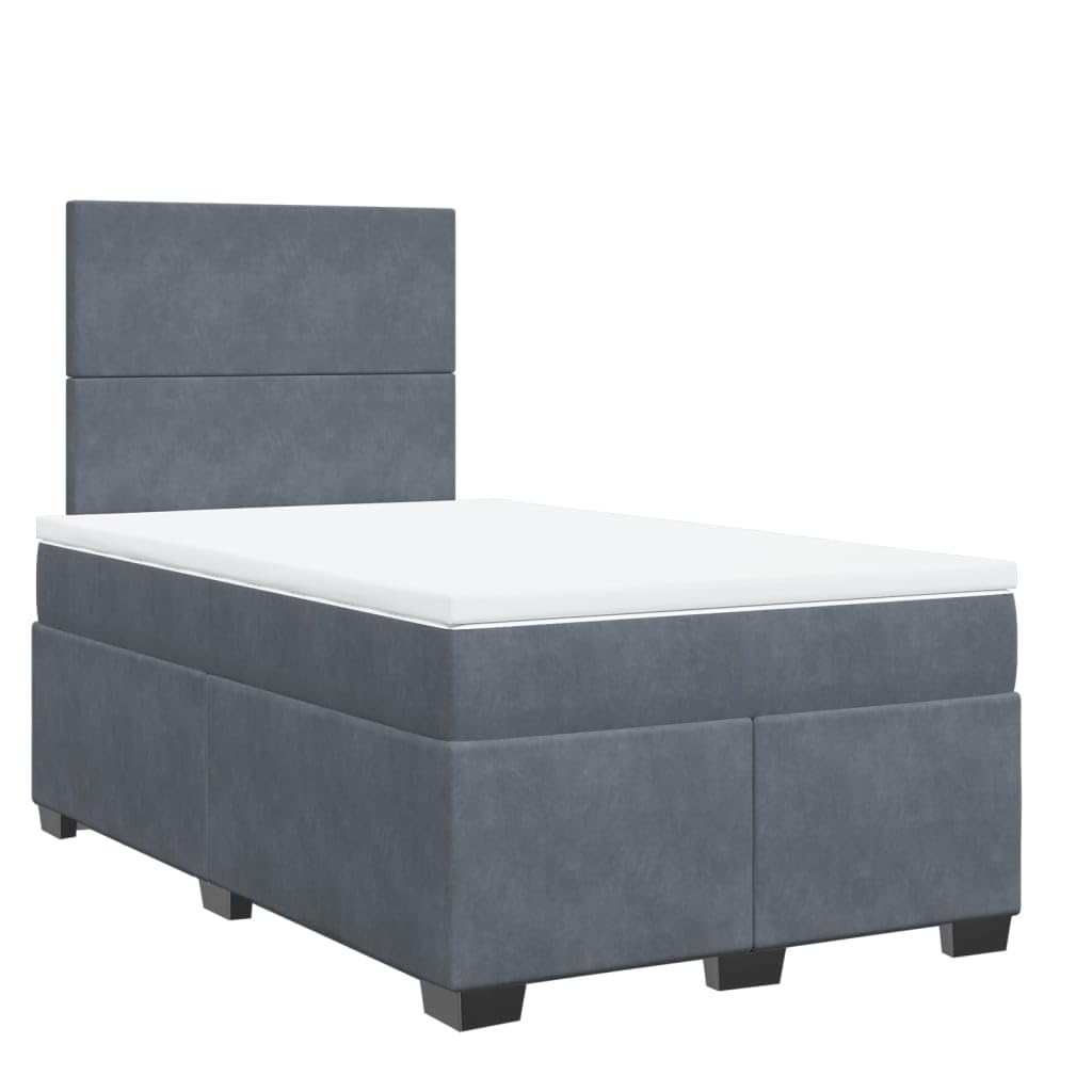 Samt Taschenfederkern Boxspringbett 120 x 200 cm Grau | Boxspringbett mit Matratze Dunkelgrau 120x200 cm Samt LED Bett mit Kopfteil verstellbar Taschenfederkern