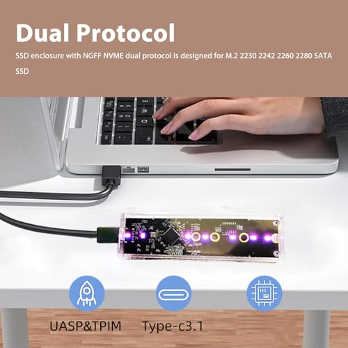 Gabinete M.2 NVMe SSD USB 3.1 Tipo C 10Gbps transparente miniatura 5