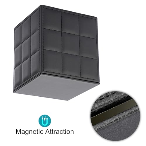 Image of Sumnacon Square Leather Tissue Box Cover - Stylish Cube Tissue Box Holder with Magnetic Bottom, Decorative PU Tissue Box for Vanity Dresser Night Stand Table Countertop Home Office Car, Grid Black