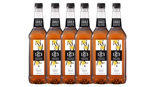 Image of 1883 Vanilla Syrup for Drinks - 1 Liter Plastic Bottles (Pack of 6) - Premium Beverage Syrup for Coffee, Tea, Cocktails, Lattes & Desserts