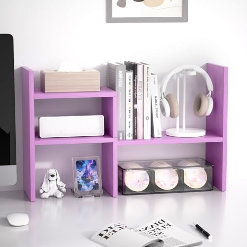 Jerry & Maggie Desktop Organizer Office Storage Rack Adjustable Wood Display Shelf Birthday Gifts Toy Home Decor Free Style Rotation Display True Natural Stand Shelf (Violet)