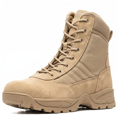 WIDEWAY Tactical Boots for Men with Side Zipper 8 Inch Military Combat Boots Lightweight Suede Leather Work Boots for Police Security Motorcycle by WIDEWAY - Used condition - US$42.93