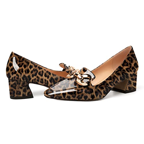 Mettesally Womens Square Toe Block Heels Mid Chunky Heel Loafer Pumps Slip On Chain Dress Comfortable Prom Shoes4