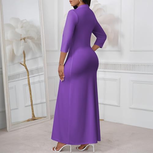 Image of PinkPatty Women's Casual 3 /4 Sleeve Polo V Neck Bodycon Maxi Dress | Semi formal, modest style, long fitted, versatile for church, work, business, office and daily wear