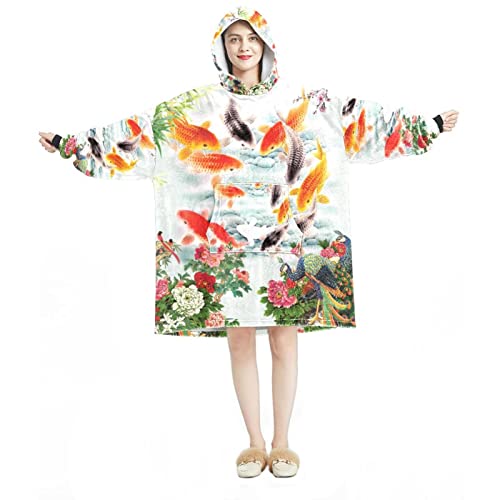 Pull géant paon koi en polaire pour un hiver chaleureux en famille