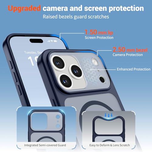 Image of SUPFINE Magnetic for iPhone 17 Pro Max Case Navy Blue | (Compatible with MagSafe)(Military Grade Drop Protection)(Camera Protection)Translucent Matte Phone Cover