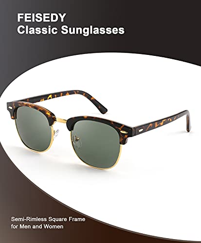 FEISEDY Sunglasses for Men Women Matte Finish Semi-Rimless Frame Driving Sun glasses Mirror 100% UV Blocking B22422