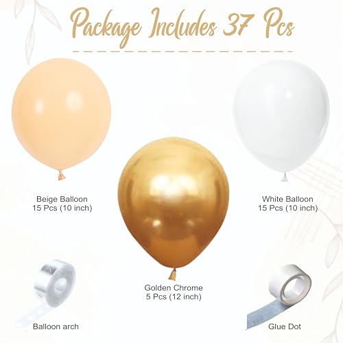 Image of Balloon Decoration Kit - 37 PCS Beige, White & Golden Chrome Balloons for Birthday, Weddings, Anniversary & Events | Pastel Balloons Garland Set Birthday Decoration Items for Kids & Adults