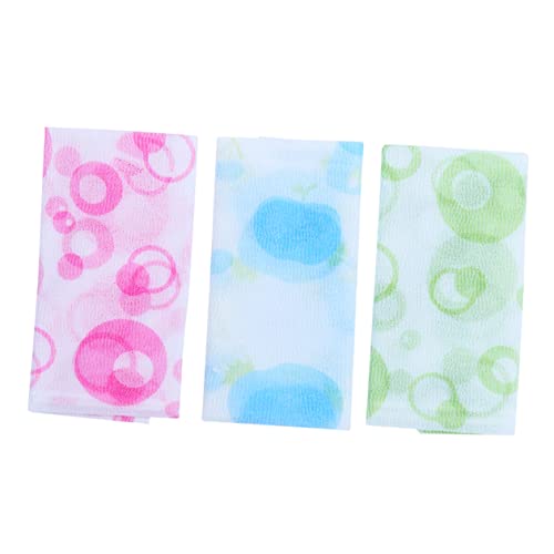 NIYANGLE 3pcs Long Strip Printing Bath Towel Exfoliating Back Scrubber for Shower Green Blue Pink Material for Gentle Skin Care and Exfoliation