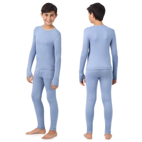 Image of Cuddl Duds Heavyweight 2 Piece Sets Base Layer Thermal Underwear for Boys | Winter Clothing, Fleece Lined Long Sleeve Top & Leggings, Soft Lounge Set for Cold Weather, Moisture Wicking Heat Retention