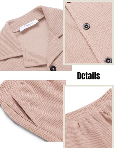 Image of Arshiner Toddler Boys 2 Piece Summer Outfits Waffle Knit Short Sleeve Button Down Shirt & Casual Shorts Sets Size 2-7
