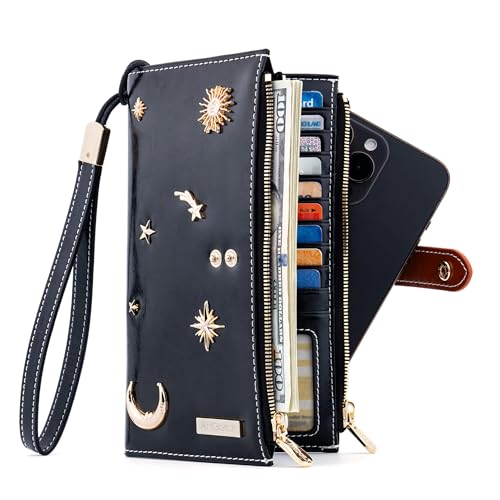 Image of ANDOILT Women's Genuine Leather Wallet RFID Blocking Credit Card Holder Zipper Purse Cell Phone Handbag
