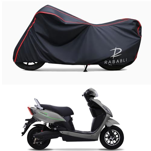 Image of Waterproof Bike Body Cover Compatible for | Pure EV eTryst 350 STD | Taffeta Fabric, Red Piping Design, Bottom Elastic Fit | Dustproof, Sun UV & Rain Protection for All Bikes