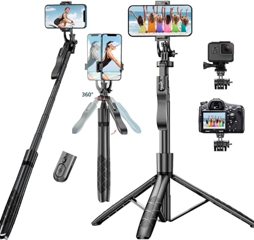 Image of Professional 62 inch Selfie Stick Tripod with Wireless Remote & Balance Handle Long Reinforced Balance Handle for Anti Shake Shooting for Wide Angle Photo & Video Recording