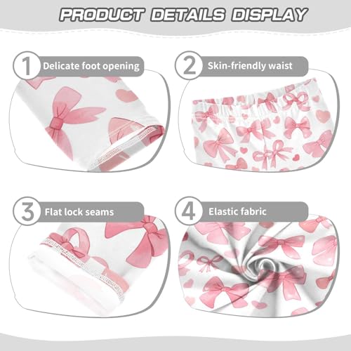 Wusikd Pink Ribbon Girls' Leggings Toddler Doodles Bows Hearts Kids Yoga Pants Dance Active Tights 4T3