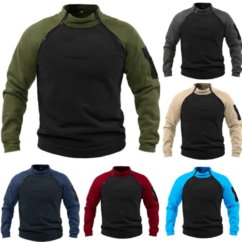 Sudadera Sin Capucha para Hombre Chaqueta Polar de Cuello Redondo con Cremallera Bolsillos Laterales en los Brazos Suéter Deportivo Estilo Militar a Prueba de Viento y Softshell para Exteriores