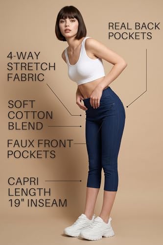 Image of Leggings Depot Women's Cotton Blend Stretch Pull-on Jeggings Casual Pants with Pockets (Available in Plus Size)