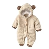 [WOOYOO] ベビー服 きぐるみ ロンパース フード付 前開け カバーオール 熊 ボタン 女の子 男の子 着せ替え便利 防寒対策 ボア ふわふわ 可愛い パジャマ 部屋着 赤ちゃん服 柔らかい 秋冬 ハロウィン パーティー 100cm