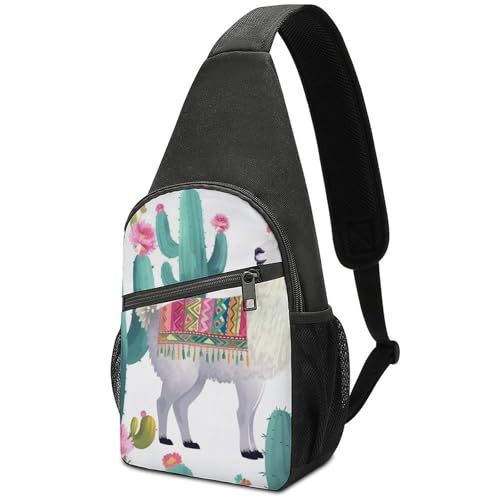 Mochila tipo sling Llama Cactus Flower para viaje y deporte miniatura 1