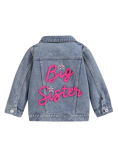 JEATHA Little Big Girls Embroidered Jean Jacket Long Sleeve Button Down Denim Coat Sisster Matching Outerwear